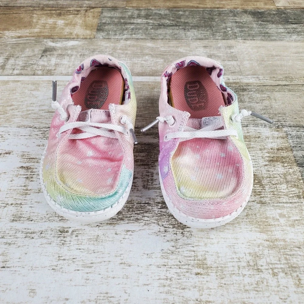 Hey Dude Wendy Sparkle Star Toddler Shoes Sz 8 Silver Multicolor Round Toe